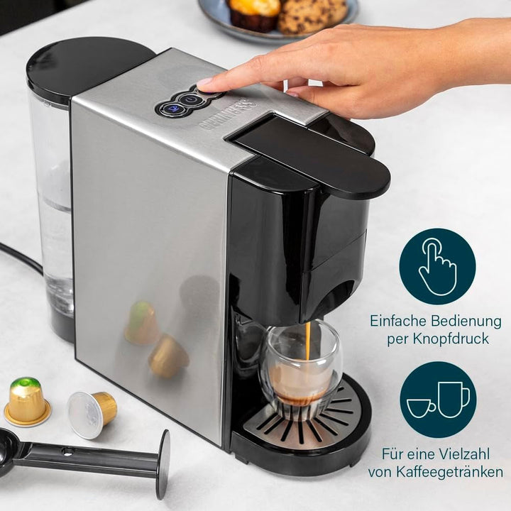 Princess filtru de cafea multi-capsulă 4 în 1 - 1450 Watt, capsule, doze, cafea măcinată, fără Bpa, 249450, 01.249450.01.001, negru, argintiu