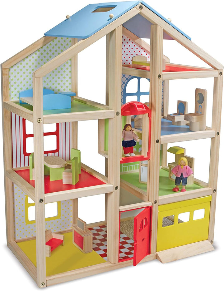 Casa de păpuși Melissa & Doug de pliat și luat cu tine | Casă de păpuși și păpuși | Playsets | 3+ | Cadou pentru băieți sau fete