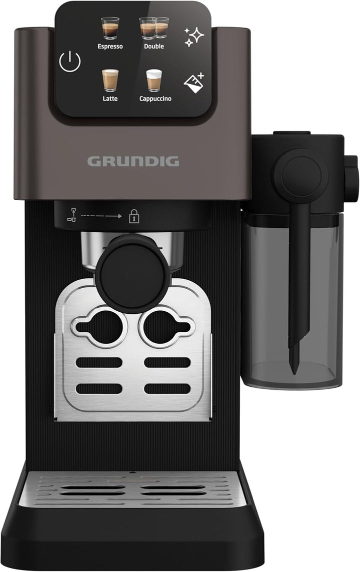 GRUNDIG KSM 5330 Mașină de fasole cu sită Cu recipient integrat pentru lapte, putere 1628 W, presiune pompă 15 bar, duză dublă, afișaj tactil color, Brewsense, Creamypro, Inox închis / negru