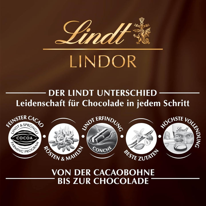 Lindt Schokolade LINDOR Mischung | 1371 G | Ca. 109 Kugeln: Milch, 70 %, Milk&White, Stracciatella, Weiß, Nuss, Matcha, Feinherb, Salted Caramel, Pistazie | Schokoladengeschenk