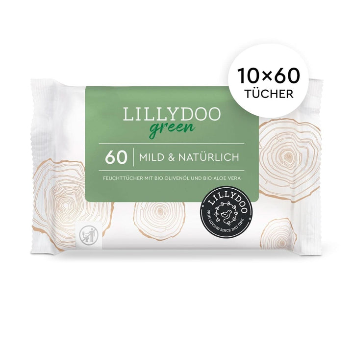 LILLYDOO Green Natürliche Feuchttücher, 600 Stück (10 X 60), 100% Plastikfreies Tuch, Ohne Parfüme (FSC Mix)