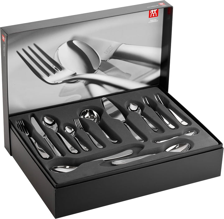 Set de tacâmuri ZWILLING, 68 de bucăți, 12 persoane, oțel inoxidabil 18/10 si masă de tăiat, bambus, medie 36 x 25,5 x 3 cm