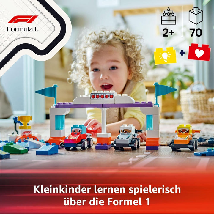 LEGO DUPLO Town F1 Team Race Cars With Racers, jucărie de construit pentru întreaga familie, experiență de joacă imaginativă, cadou de ziua de naștere pentru copii mici, băieți și fete de la 2 ani 10445