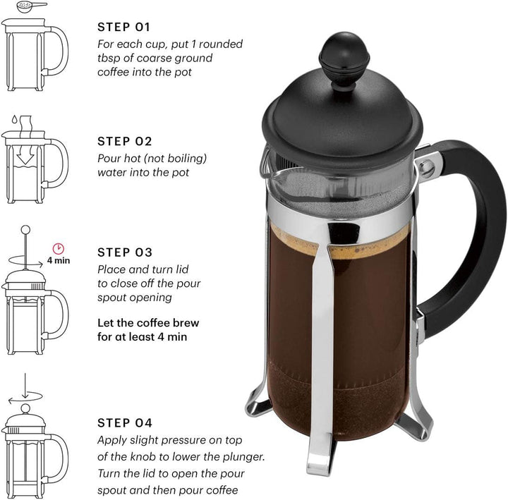 Bodum 1913-01 Cafetieră CAFFETTIERA (sistem French Press, filtru permanent din oțel inoxidabil, 0,35 litri) Negru