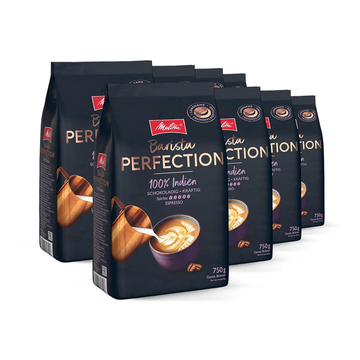 Melitta Barista Perfection 100% Brasilien, Ganze Kaffee-Bohnen 750G, Ungemahlen, Single-Origin-Kaffee, 100% Arabica-Bohnen, Langsame Trommelröstung, Crema Forte, Stärke 4