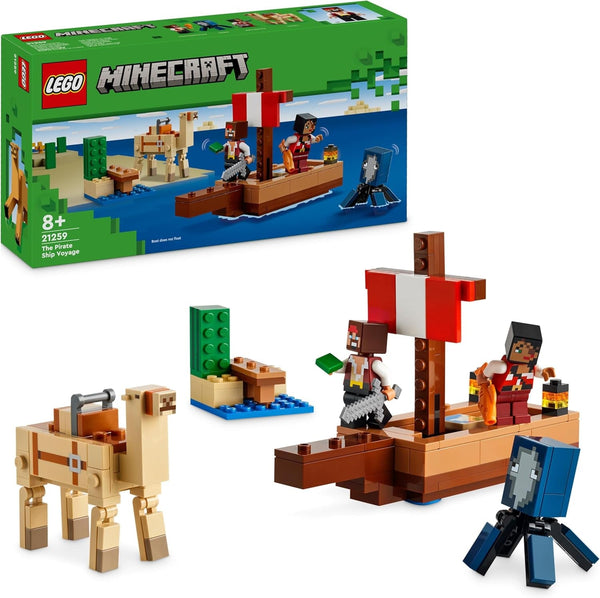 LEGO Minecraft The Pirate Ship Voyage, navă de jucărie cu figuri de pirați, calmar și cămilă, jucărie de construcție pentru jocuri de rol, cadou pentru băieți și fete de la 8 ani 21259