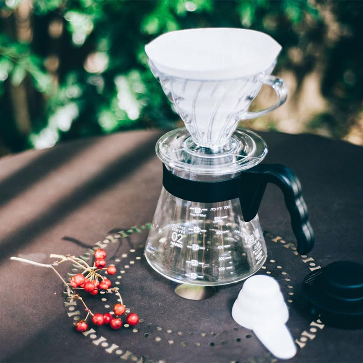 HARIO V60 Set de filtre de cafea 02 - negru (filtru de cafea) cu picurător, server, hârtie de filtru și lingură (40 buc.)