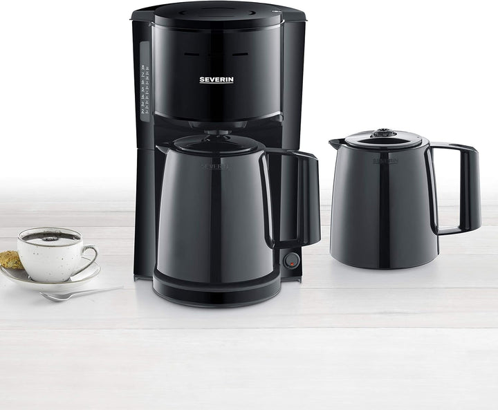 SEVERIN filtru de cafea cu 2 carafe termos, filtru de cafea pentru până la 8 cești per carafă, filtru de cafea cu 2 carafe cu vid, negru, KA 9307