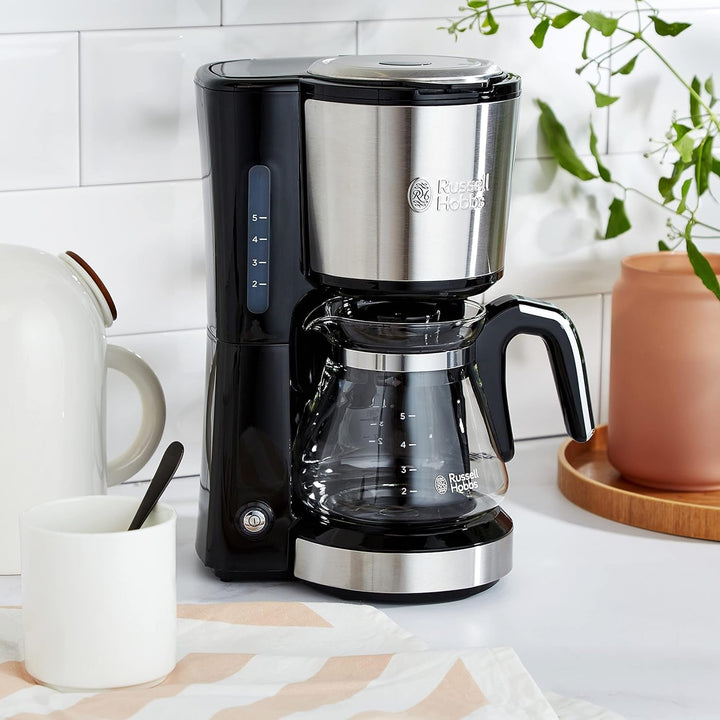 Russell Hobbs Cafetiera Mini [Cap efervescent pentru extracție optimă și aromă] Compact (Max 5 cești, 0.6L ulcior din sticlă, incl filtru permanent, placă de încălzire) Cafetieră cu filtru compact 24210-56