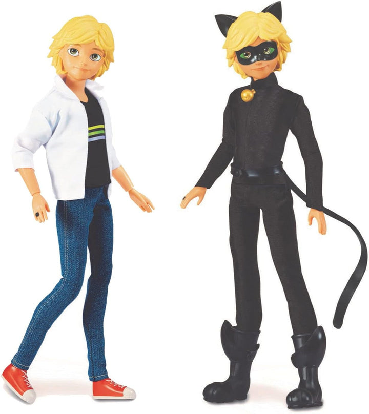 BANDAI - Miraculous - Păpușă Miraculous Cat Noir și Adrien - Păpușă manechin 26 Cm și cele 2 ținute ale ei - Jucărie Miraculous - Păpușă super erou articulată - Jucărie pentru copii de la 4 ani - P50356