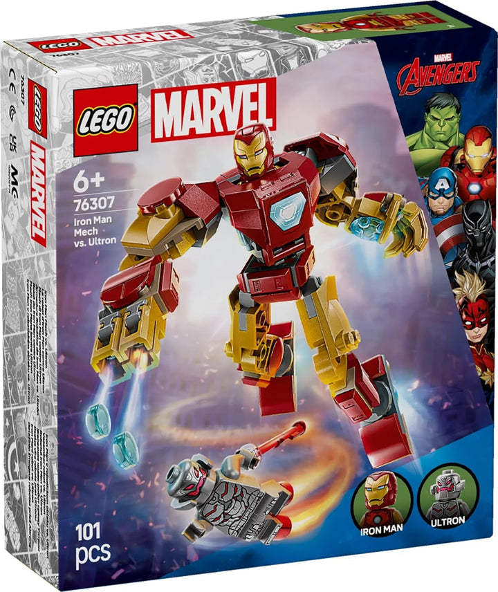LEGO Marvel Iron Man Mech Vs. Ultron - Jucărie de supererou cu 2 minifigurine - Figură de acțiune cu brațe, picioare și degete mobile - Cadou pentru băieți și fete cu vârsta peste 6 ani 76307