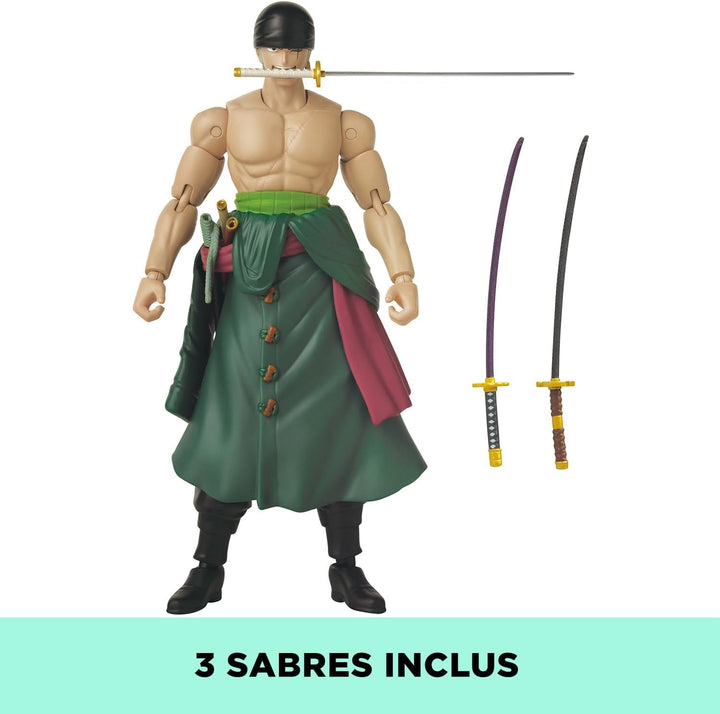 Bandai - Anime Heroes - One Piece Figure - Lorenor Zorro 17 Cm Three Sword Style - Licența oficială One Piece - Movable Manga Figure Zorro 3 Swords - Toy For Children From 4 Years - 37052