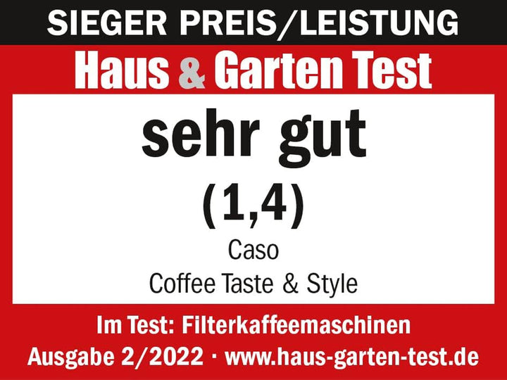 Cafetiera CASO Coffee Taste and Style Cu filtru permanent, 1,5 L, Temperatură optimă de preparare 92-96 °C, Stop picurare, Cap de preparare optimizat, Oțel inoxidabil, 12 cești