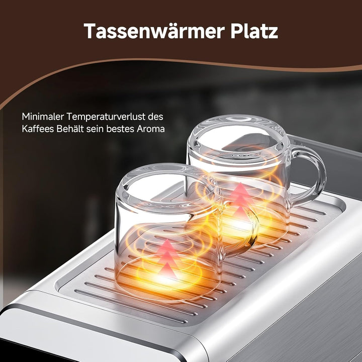AMZCHEF Mașină de transport cu sită 20 Bar cu afișaj Led Acasă 2-In-1 Espresso Machine cu rezervor detașabil de 1,2L pentru cadouri acasă Mașină compactă din oțel inoxidabil Latte, 1350W