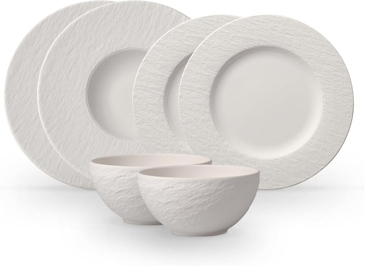 Villeroy & Boch – Manufacture Rock Blanc Geschirrset 6 Teilig Weiß, Spülmaschinenfest, Mikrowellensicher, Geschirr Modern, Starter Set, Speiseteller, Pastateller, Müslischalen, Premium Porzellan