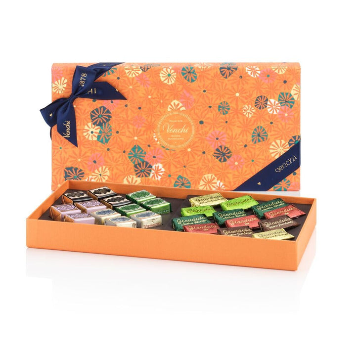 – Murrine Kollektion – Orangefarbene Geschenkbox Mit Sortierten Cremini Und Gianduiotti-Pralinen, 246 G – Mit Igp-Piemont Haselnuss – Glutenfrei - Geschenkidee