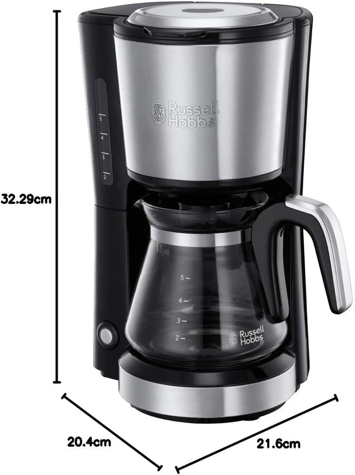 Russell Hobbs Cafetiera Mini [Cap efervescent pentru extracție optimă și aromă] Compact (Max 5 cești, 0.6L ulcior din sticlă, incl filtru permanent, placă de încălzire) Cafetieră cu filtru compact 24210-56