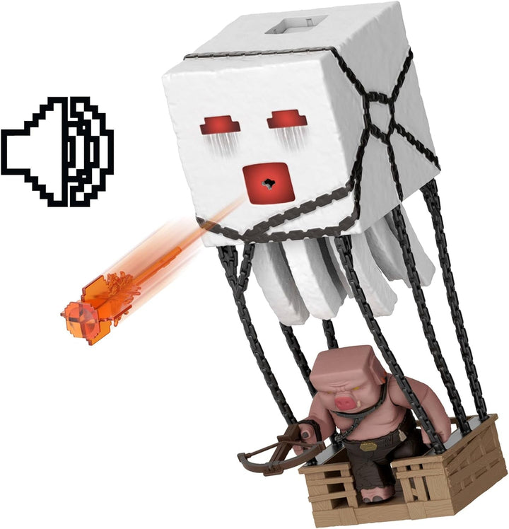Mattel Minecraft Action Figure Set, Ghast With Fire Attack, Lights, Noise, Starter And Projectile, Piglin Warrior, Inspired By The Movie, JFB69