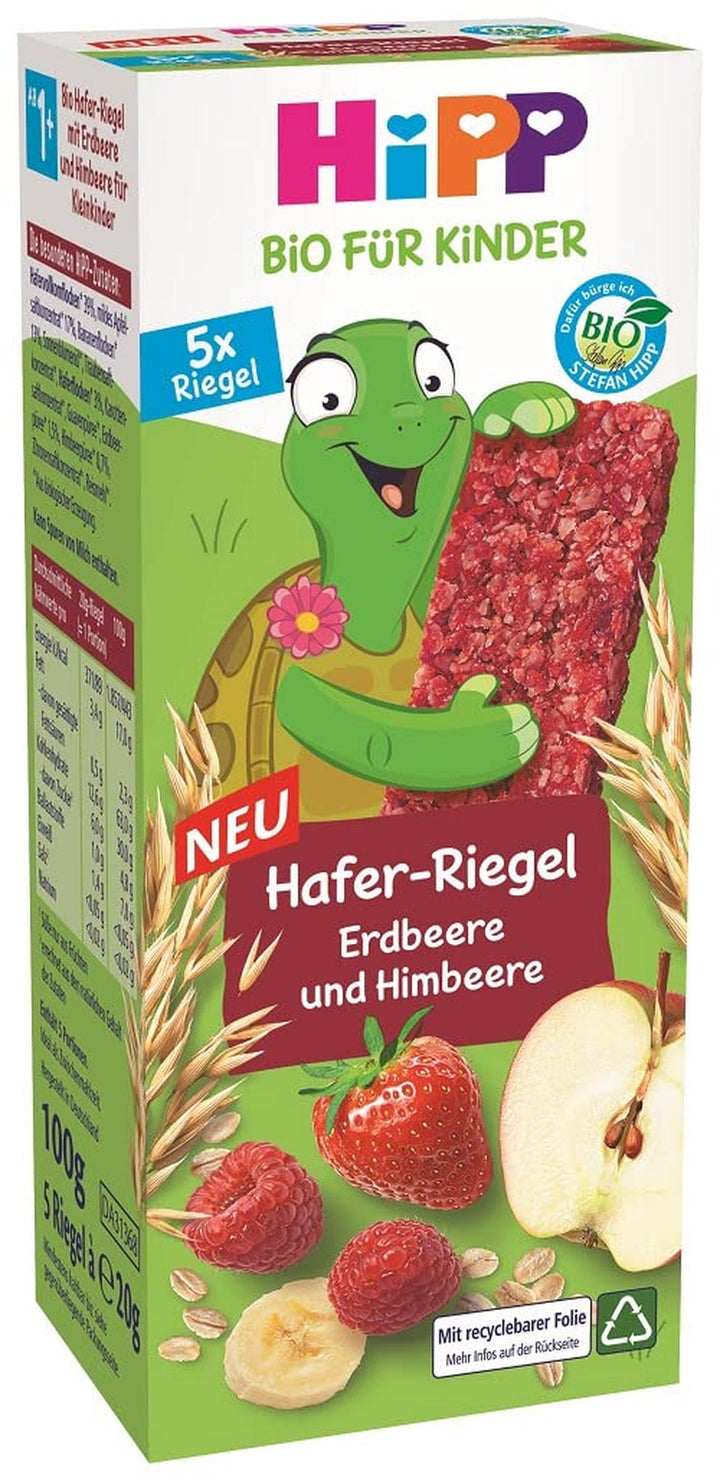 Hipp Bio Für Kinder Hafer Riegel, Erdbeere Und Himbeere, 8 X (5 X 20G)