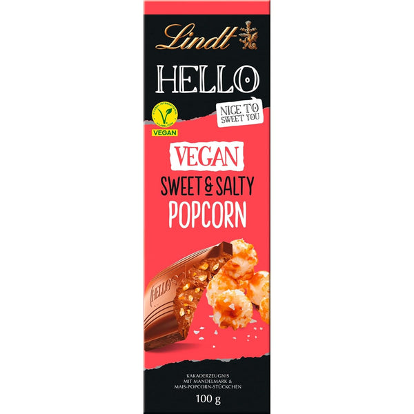 Lindt Schokolade HELLO Vegan Sweet´N Salty Popcorn | 100 G Tafel | Vegan Mit Kakao, Mildem Mandelmark Und Gesalzenen Und Süßen Mais- Und Popcorn-Stückchen | Schokoladengeschenk