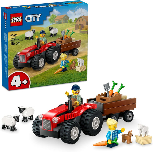 Tractor LEGO City cu remorcă - Jucărie de fermă cu tractor și figuri de animale - seturi de joacă Montessori pentru băieți și fete de la 4 ani - cadou cu 2 minifigurine 60461