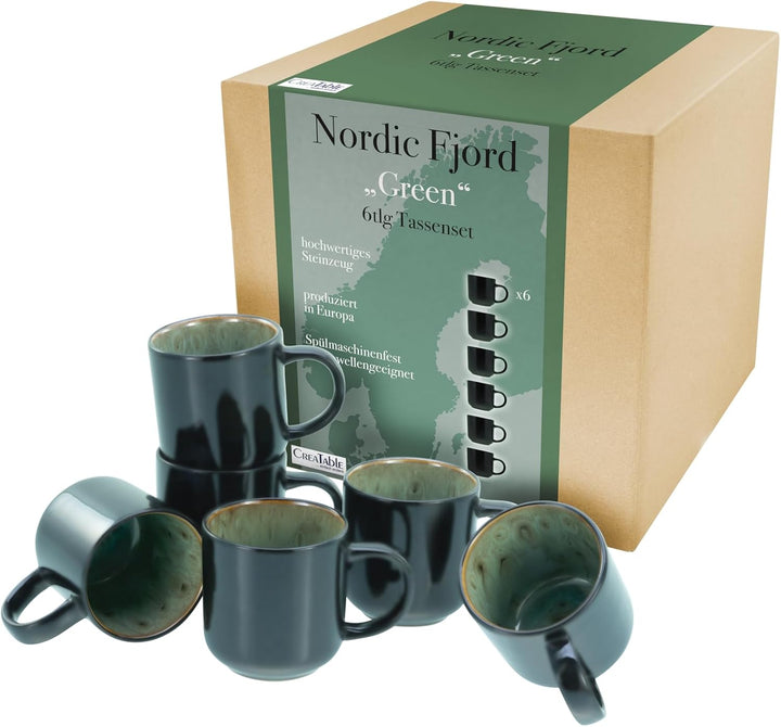 Creatable, 20166, Serie Nordic Fjord Green, 16-Teiliges Geschirrset Für 4 Personen, Kombiservice Aus Steinzeug, Spülmaschinen- Und Mikrowellengeeignet, Qualitätsproduktion