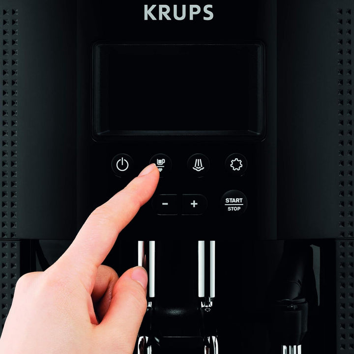 Krups Essential Mașină de cafea Măcinător de boabe Mașină de cafea espresso Afișaj Lcd Curățare automată Capuccino negru Duză de abur YY8135FD