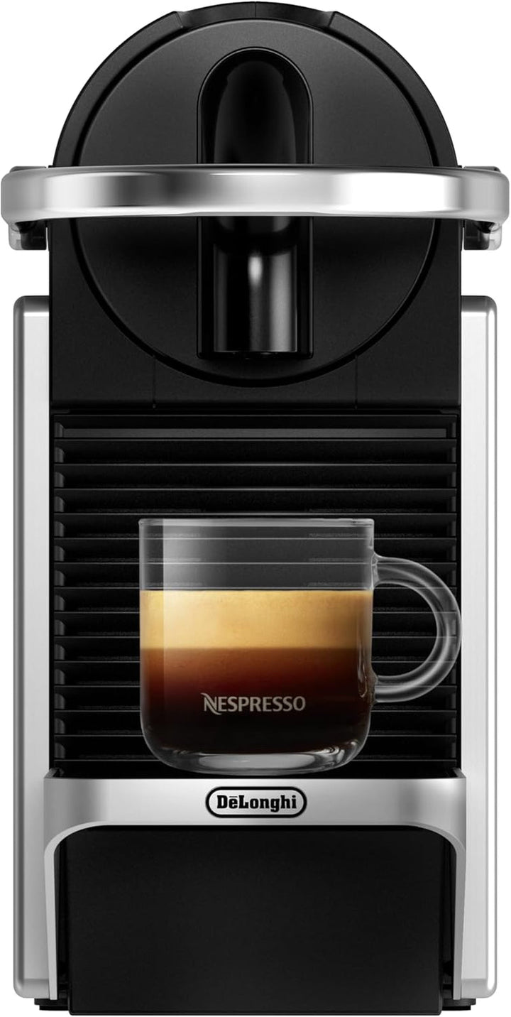 Aparat de cafea cu capsule Nespresso De'Longhi Pixie EN127.S, două butoane de selecție directă, mod eco, design compact, sistem de presiune de 19 bar, 1260W, argintiu/negru