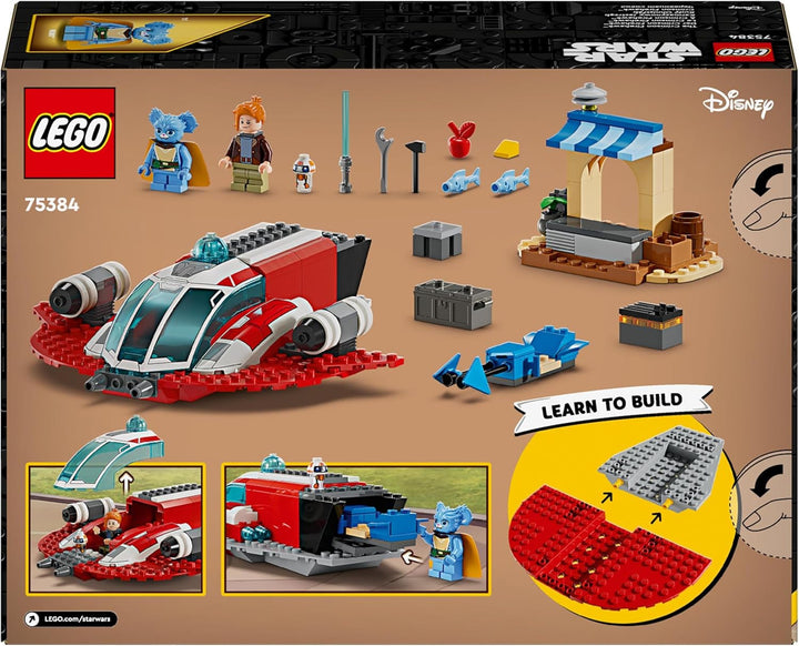 LEGO Star Wars: Aventurile tinerilor Jedi Crimson Firehawk, Set de pornire pentru copii cu navă spațială construibilă, bicicletă Speeder și 3 figuri, cadou pentru băieți și fete de la 4 ani 75384