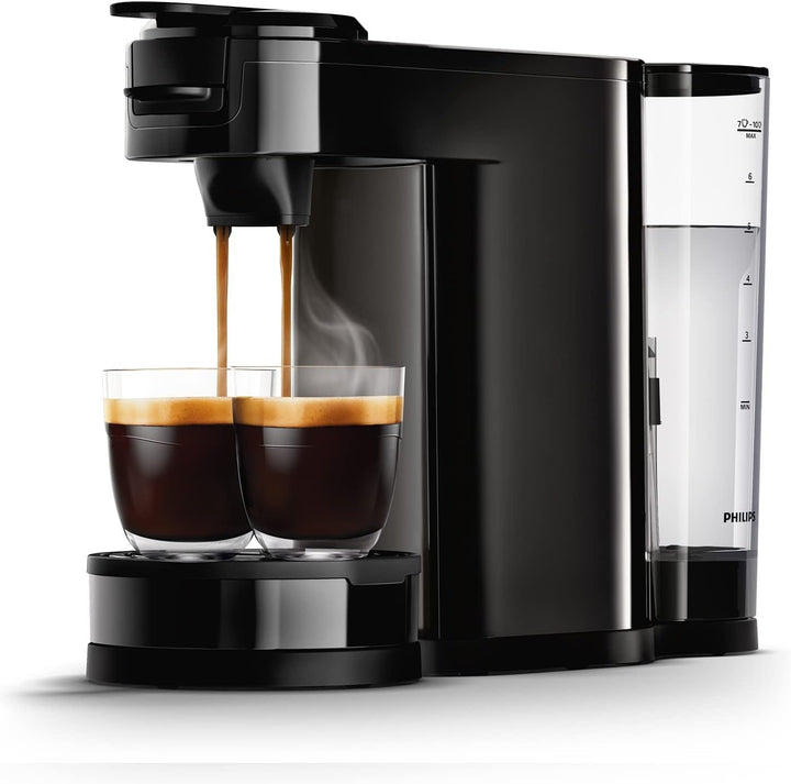 Cafetieră cu filtru și doze Philips Senseo Switch, tehnologie de preparare 2 în 1, recipient pentru apă de 1 litru, 7 cești dintr-o dată, negru pian (HD6592/64)
