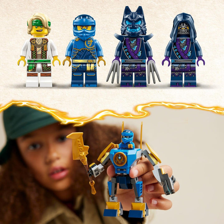 LEGO NINJAGO Jay Battle Mech, jucărie ninja pentru copii cu figurine, inclusiv minifigurina Jay cu mini katana, figurine de acțiune și mecs, cadou mic pentru băieți și fete creative de la 6 ani 71805