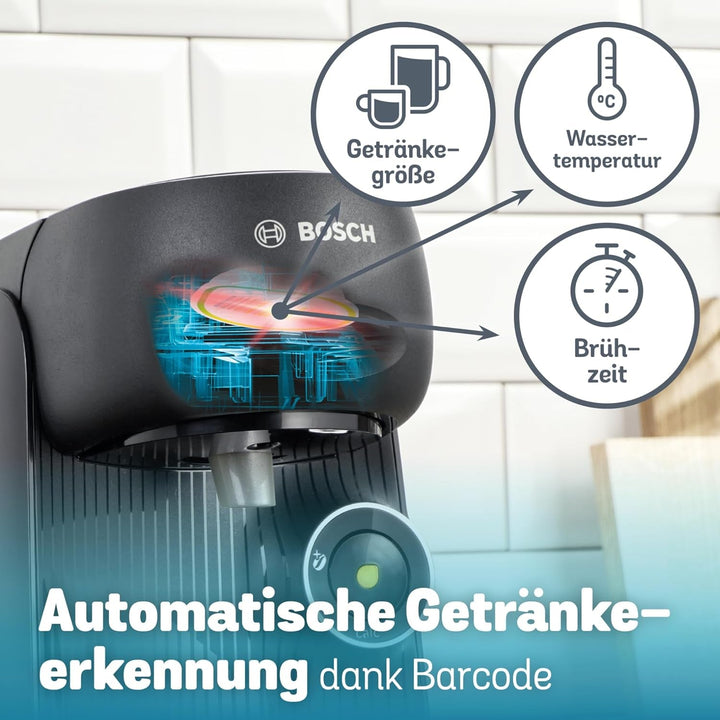 Bosch Tassimo Finesse Friendly mașină de capsule TAS162E, 70 de băuturi, cafea mai intensă la apăsarea unui buton, deconectare automată, durabilă, perfect dozată, 1400 W, negru / negru