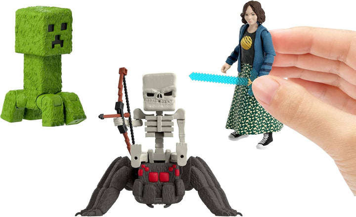Mattel Minecraft Story Set cu 4 figurine de acțiune și 3 accesorii, Encounters In The Overworld Set, inspirat de un film Minecraft, jucărie de colecție, JFR70