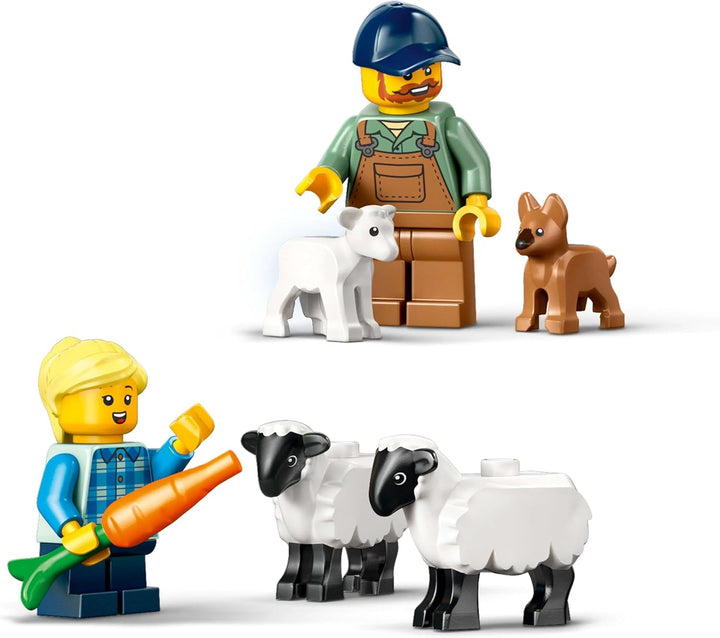 Tractor LEGO City cu remorcă - Jucărie de fermă cu tractor și figuri de animale - seturi de joacă Montessori pentru băieți și fete de la 4 ani - cadou cu 2 minifigurine 60461