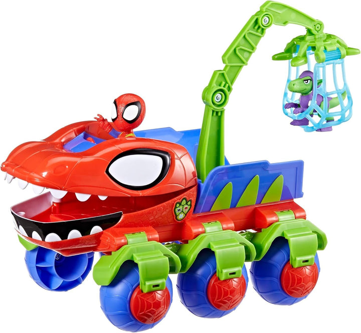 Marvel Spidey And His Super Friends Dino Crawler Superhero Playset, cu Spidey și Dino Figure și jucărie de transport, pentru copii cu vârsta de 3 ani și peste