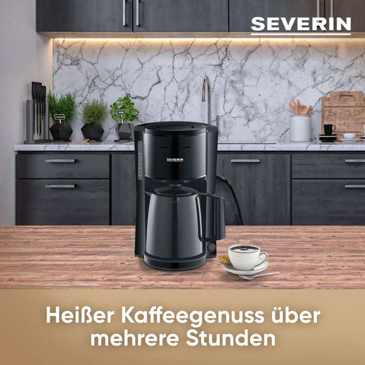 SEVERIN Cafetieră cu filtru cu ulcior termo, Cafetieră pentru până la 8 cești, Cafetieră cu filtru atractivă cu ulcior cu vid, Negru, 1 litru, KA 9306