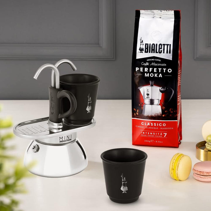Bialetti Mini Express Induction, Cafetieră cu inducție, 2 cești (100 ml), Potrivit pentru toate tipurile de aragazuri, Negru