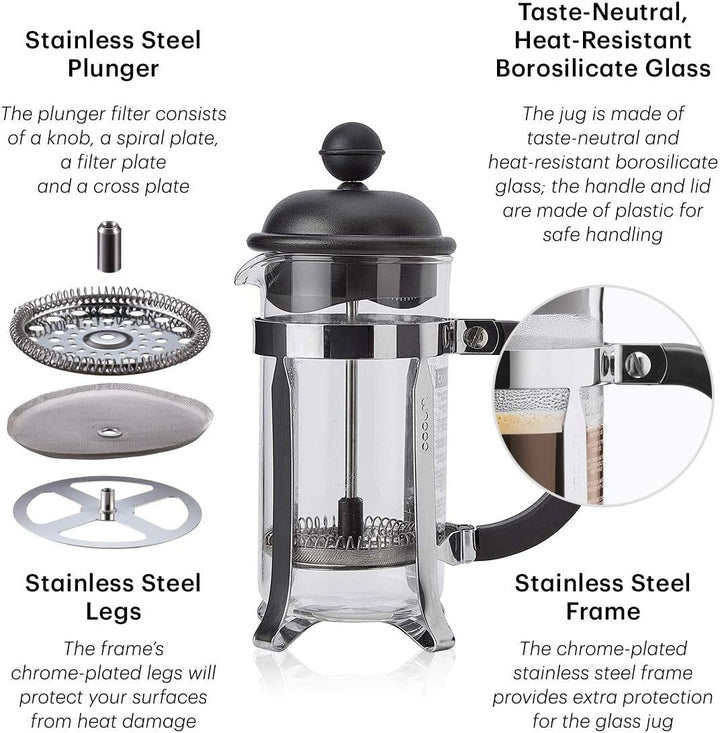Bodum 1913-01 Cafetieră CAFFETTIERA (sistem French Press, filtru permanent din oțel inoxidabil, 0,35 litri) Negru