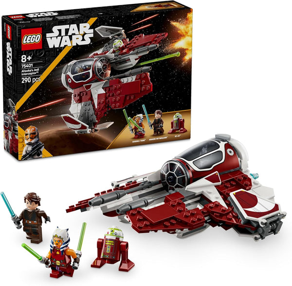 LEGO Star Wars 75401 Interceptorul Jedi al lui Ahsoka, Starfighter pentru fanii Războiului Clonelor, Ahsoka Tano & Anakin Skywalker Minifigures, cu săbii laser și R7-A7, pentru băieți și fete de la 8 ani în sus