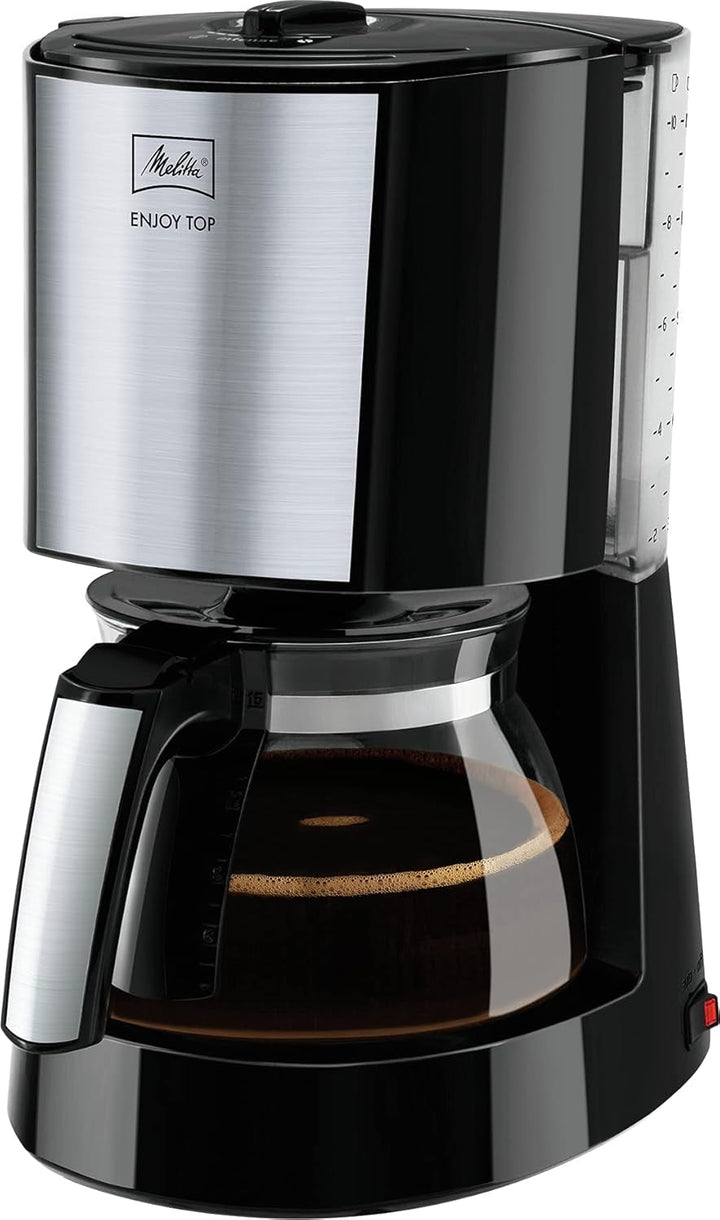 Melitta Enjoy Top Therm - Cafetieră cu cană termo din oțel inoxidabil, filtru de cafea cu opritor de picurare, pentru până la 10 cești de cafea, oțel inoxidabil / negru