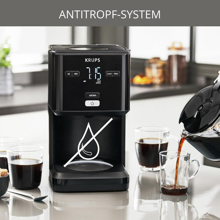 Cafetieră Krups Smart'N Light cu cronometru, pentru 1,25 litri de cafea cu filtru, funcție de menținere la cald, oprire automată, negru, KM600810