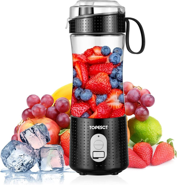 Topesct Tragbarer Mixer, Smoothie Maker to Go– Mobiler Standmixer/Elektrischer Mini Saftmixer Sechs Klingenin 3D-Anordnung Für Hervorragendes Mixen,13Oz USB Wiederaufladbarer Juicer (Schwarz)