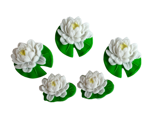 Set 5 edible decorations from sugar paste, white water lilies