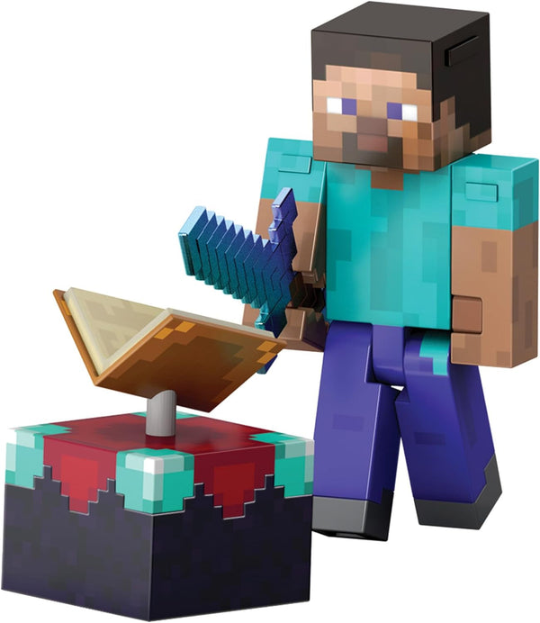 Mattel Minecraft Diamond Level Steve figurină de acțiune cu 3 accesorii, figurină de colecție, figurină la scară reală de aproximativ 14 cm și design pixelat HXM84