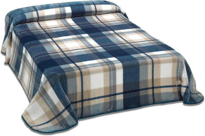MANTAS MORA Pătură imprimată, volum mare, 100% poliester, 450 G/M², moale, pentru toamnă/iarnă, Design Harmony K60, 260 X 240 cm, pentru paturi cu 160/180 cm, albastru