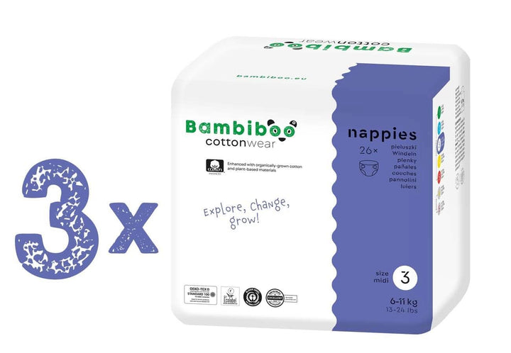 Bambiboo Scutece pentru copii - COTTONWEAR - Scutece de unică folosință pentru copii din bumbac organic și țesături pe bază de plante cu buric decupat