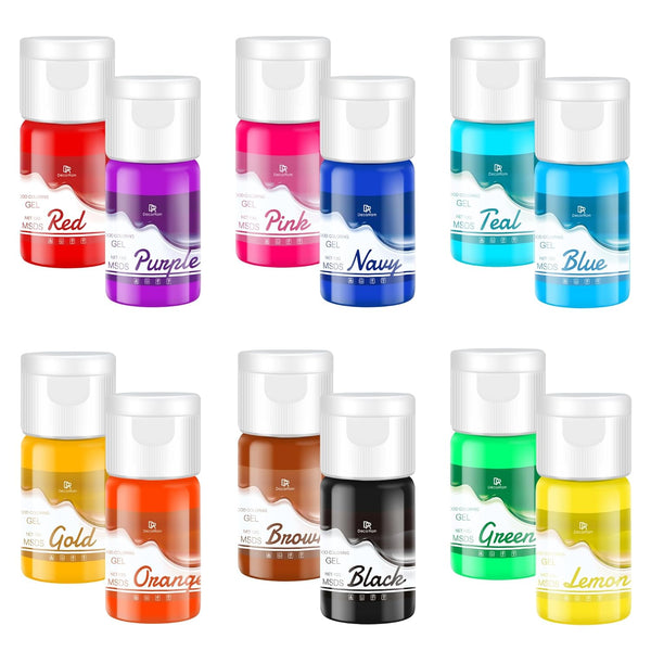 Lebensmittelfarbe Gel - 12 Farben Konzentrierte Gel Lebensmittel Farben Für Kuchen Dekoration, Backen, Kekse, Macaron - Zuckerfrei Food Coloring Für Getränken, Tortendeko, DIY Slime, Osterei - 10Ml Je