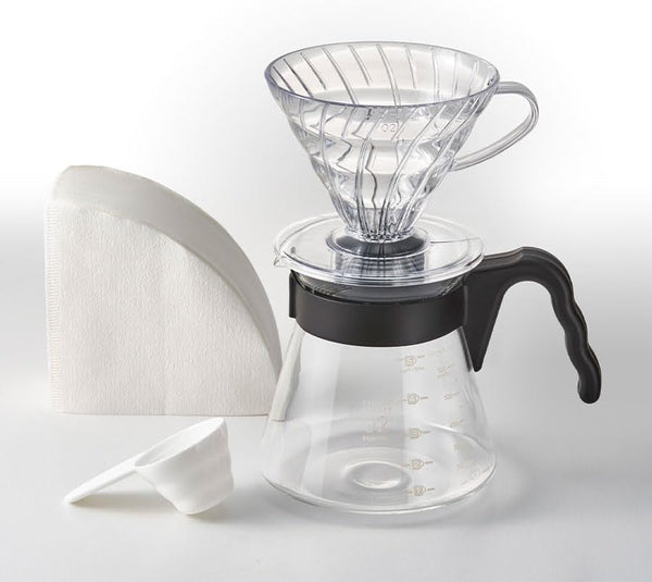 HARIO V60 Set de filtre de cafea 02 - negru (filtru de cafea) cu picurător, server, hârtie de filtru și lingură (40 buc.)