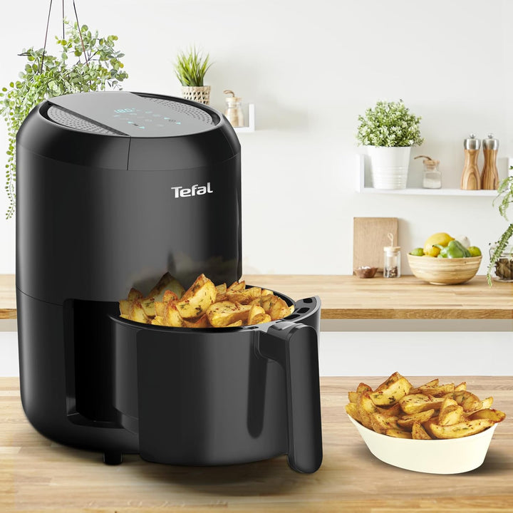 Tefal EY3018 Easy Fry Compact Heißluftfritteuse|1,6L|6 Kochprogramme|Digitales Display|Timer|Gesund Ohne Fett/Öl|Knusprige Pommes|Hot Air Fryer Für 1-2 Personen|1400W|25X25X35Cm,Schwarz