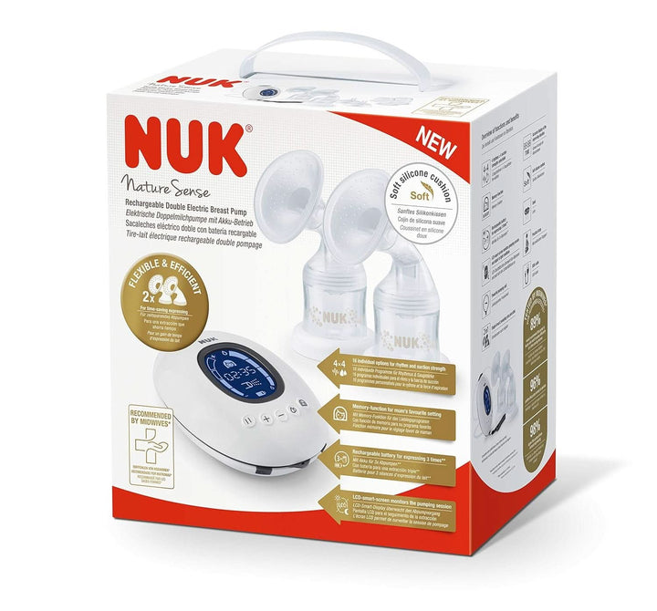 NUK Nature Sense Elektrische Doppelmilchpumpe | Mit Akku, Lcd-Display 2X 150 Ml Muttermilchbehälter